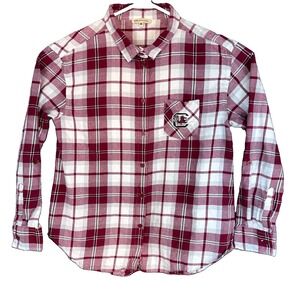SC Gamecock Women's Plaid Button Up Shirt Cream & Burgundy Flannel M UG Apparel